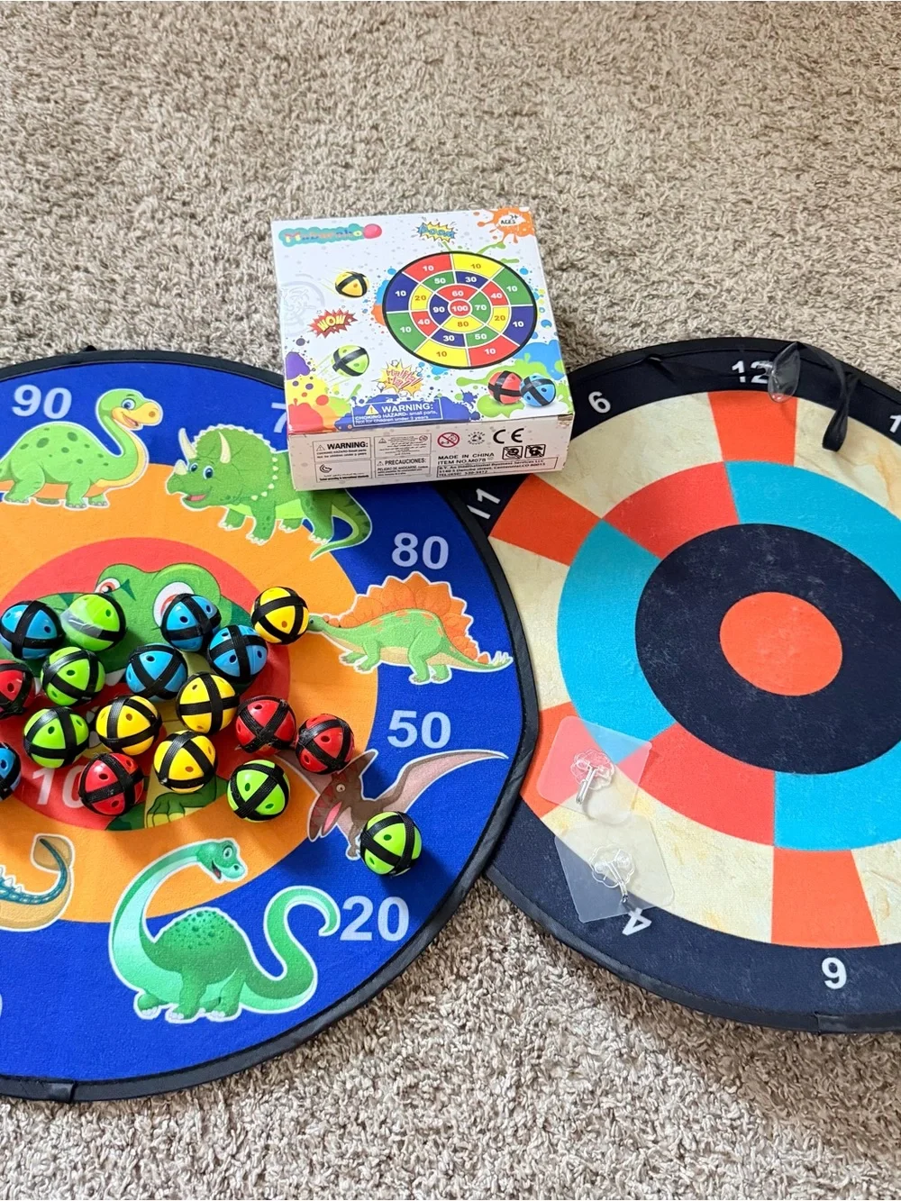 Maburaho Sticky Ball Fabric Dart Board Set Dino/Solar, 2 Targets 3+ w/20 balls